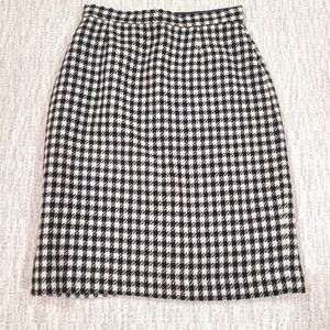 Vintage ESPRIT Italy Wool Houndstooth Black White High Waist Pencil Skirt 11/12